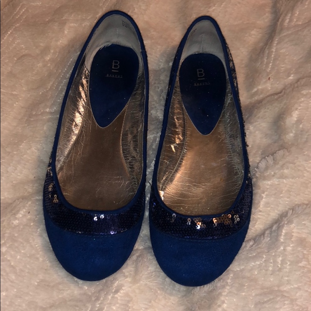 Blue suede flats